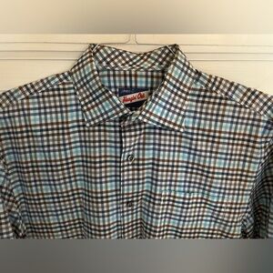 Johnnie-O Mens Shirt Medium Blue/Brown Long Sleeve